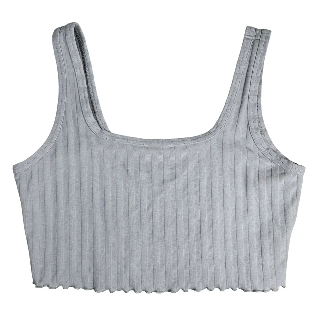 OFFLINE by Aerie OG Original Ribbed Crop Tank Top Grey‎ Large 7967001811